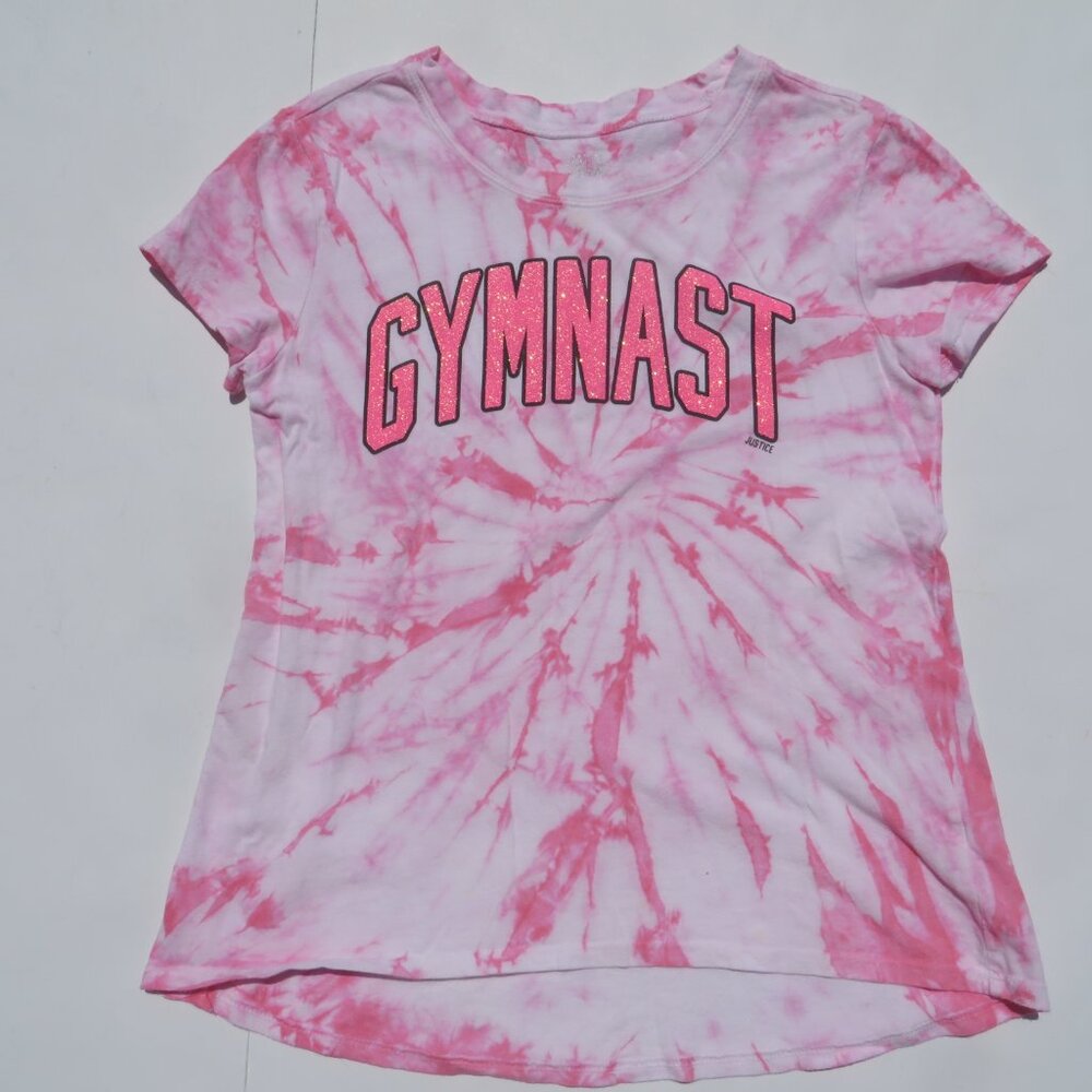 Justice Active Gymnast t-shirt girls top Pink glitter size 12 Cotton 100%